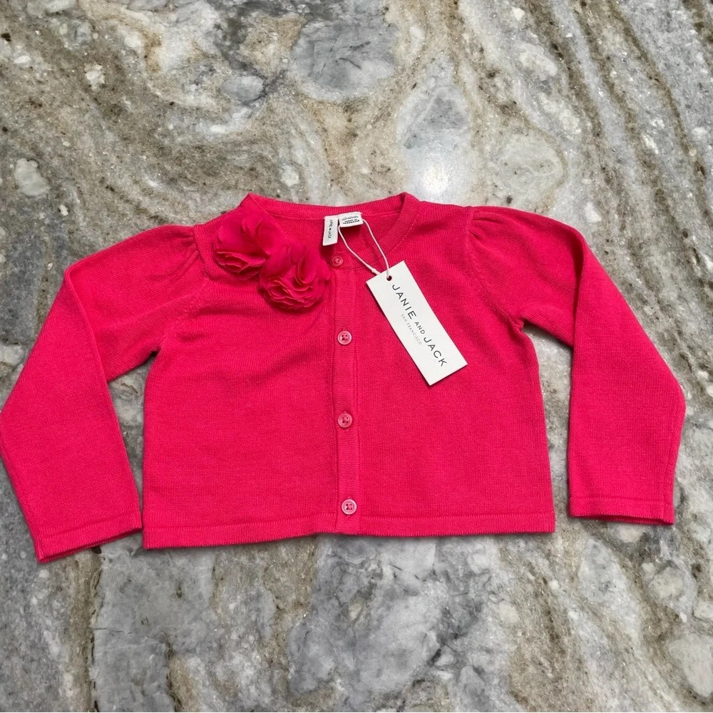 NWT Janie and Jack Pink Rosette Cardigan Sweater 12-18 months